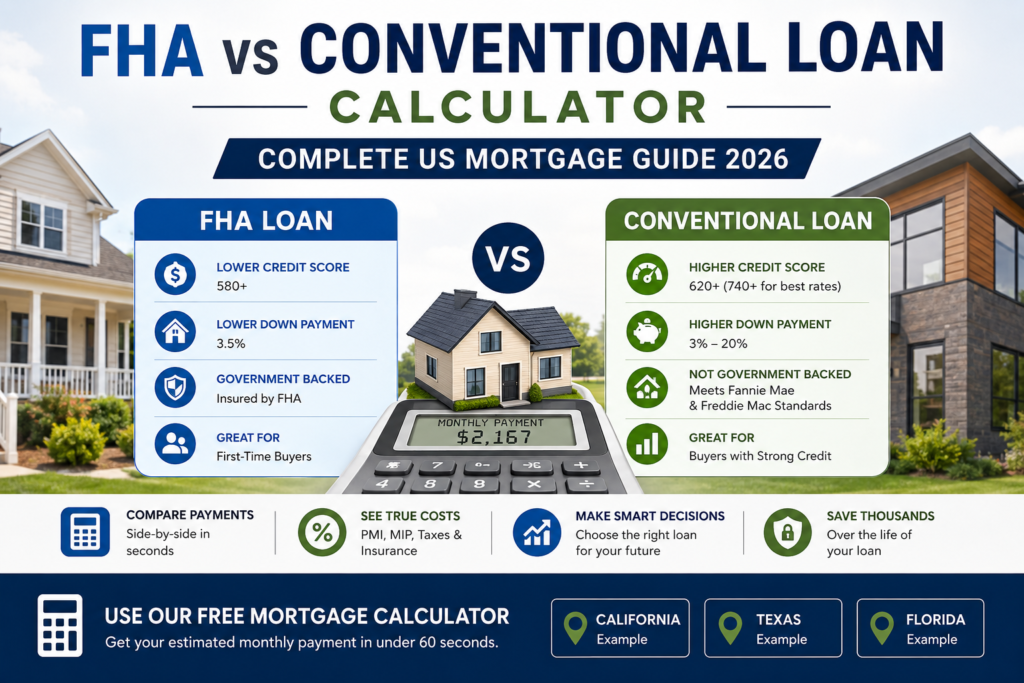 fha vs conventional loan calculator usa