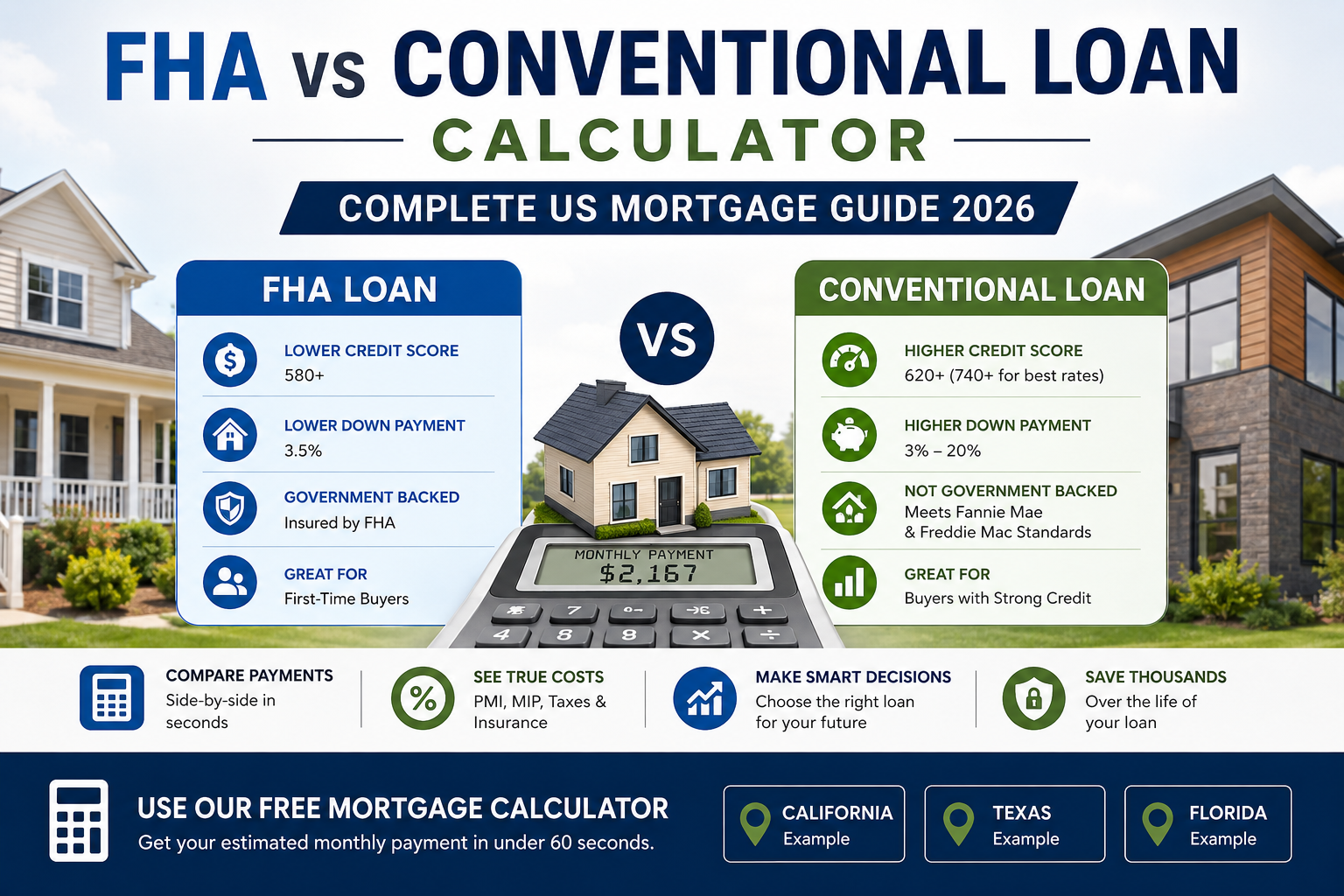 fha vs conventional loan calculator usa